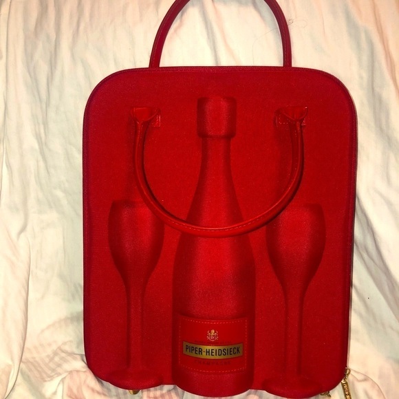 piper-heidsieck Champagne Red Bottle Carry Case Picnic 2 Original Glasses - Picture 3 of 4